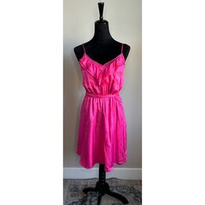Rebecca Taylor Women's Cut Barbiecore Hot Pink Ruffle Silk Blend Dress Size 8